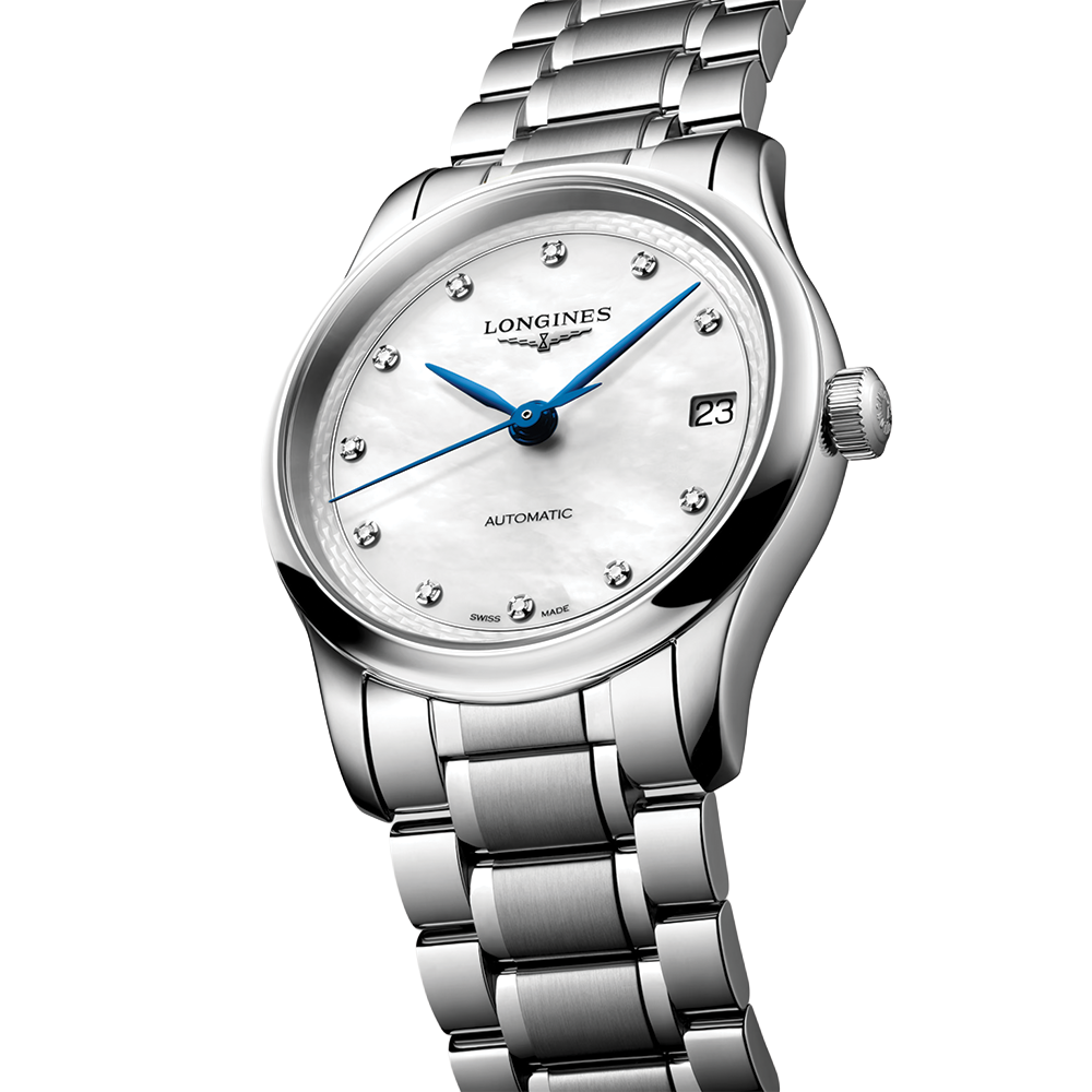 longines Master 34mm - White, Mother-of-Pearl, Diamond-Set on Bracelet