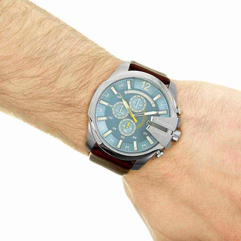 Diesel DZ4281 Mega Chief Chronograph Men's Watch – Blue Dial & Brown Leather Strap