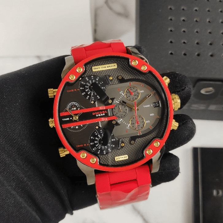 Diesel DZ7430 Mr. Daddy 2.0 Chronograph Men's Watch – Grey Dial & Red Rubber Strap