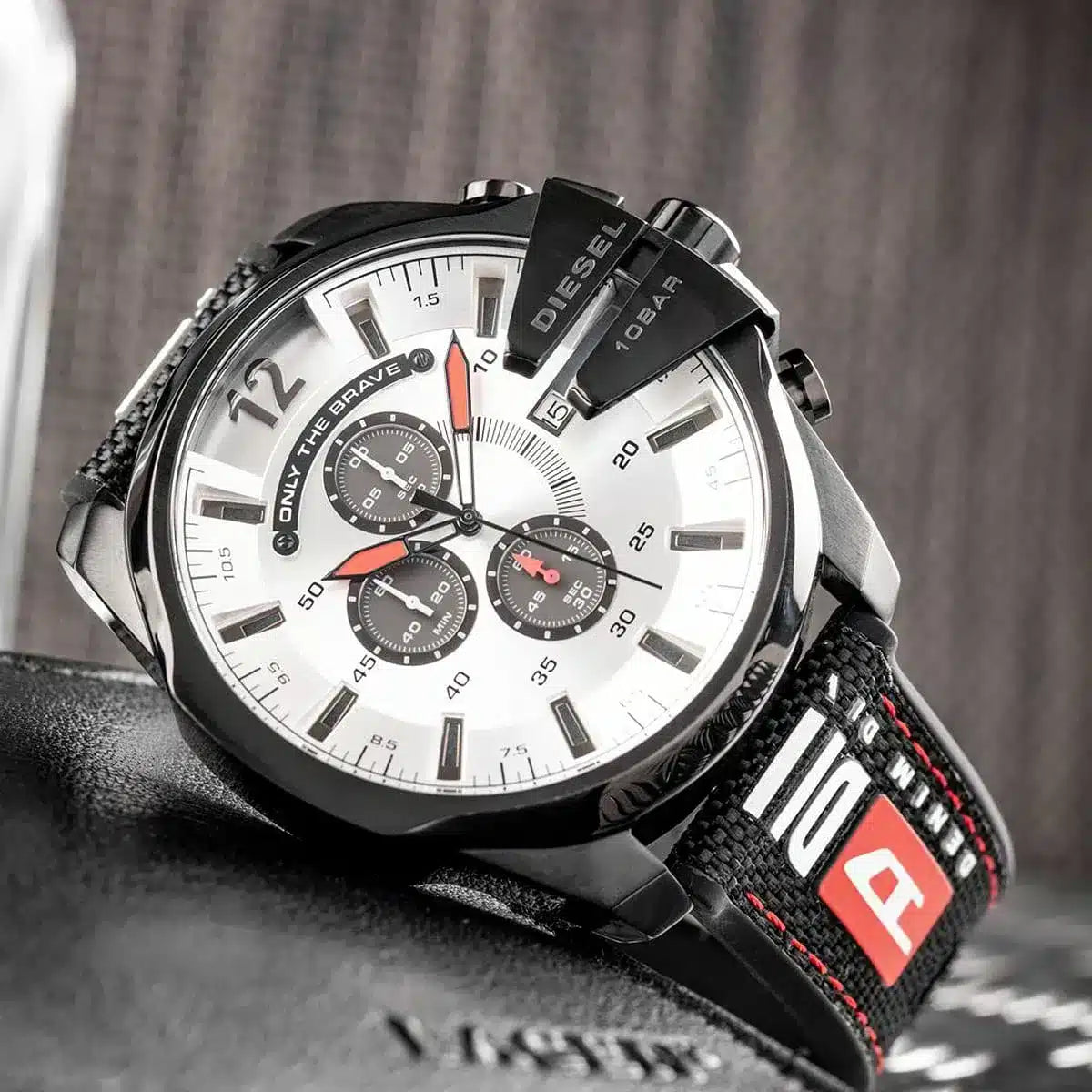 Diesel DZ4512 Mega Chief Chronograph Men's Watch – Silver Dial & Black Leather Strap