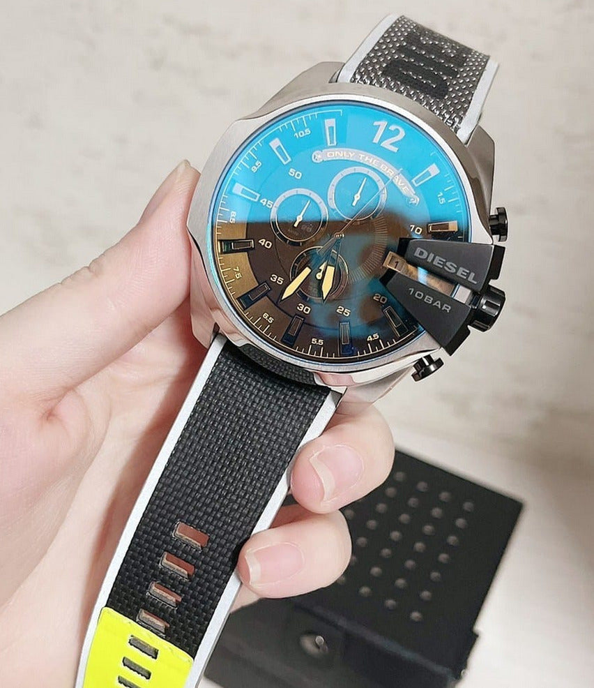 Diesel DZ4523 Mega Chief Chronograph Men's Watch – Black Dial & Grey Nylon Strap